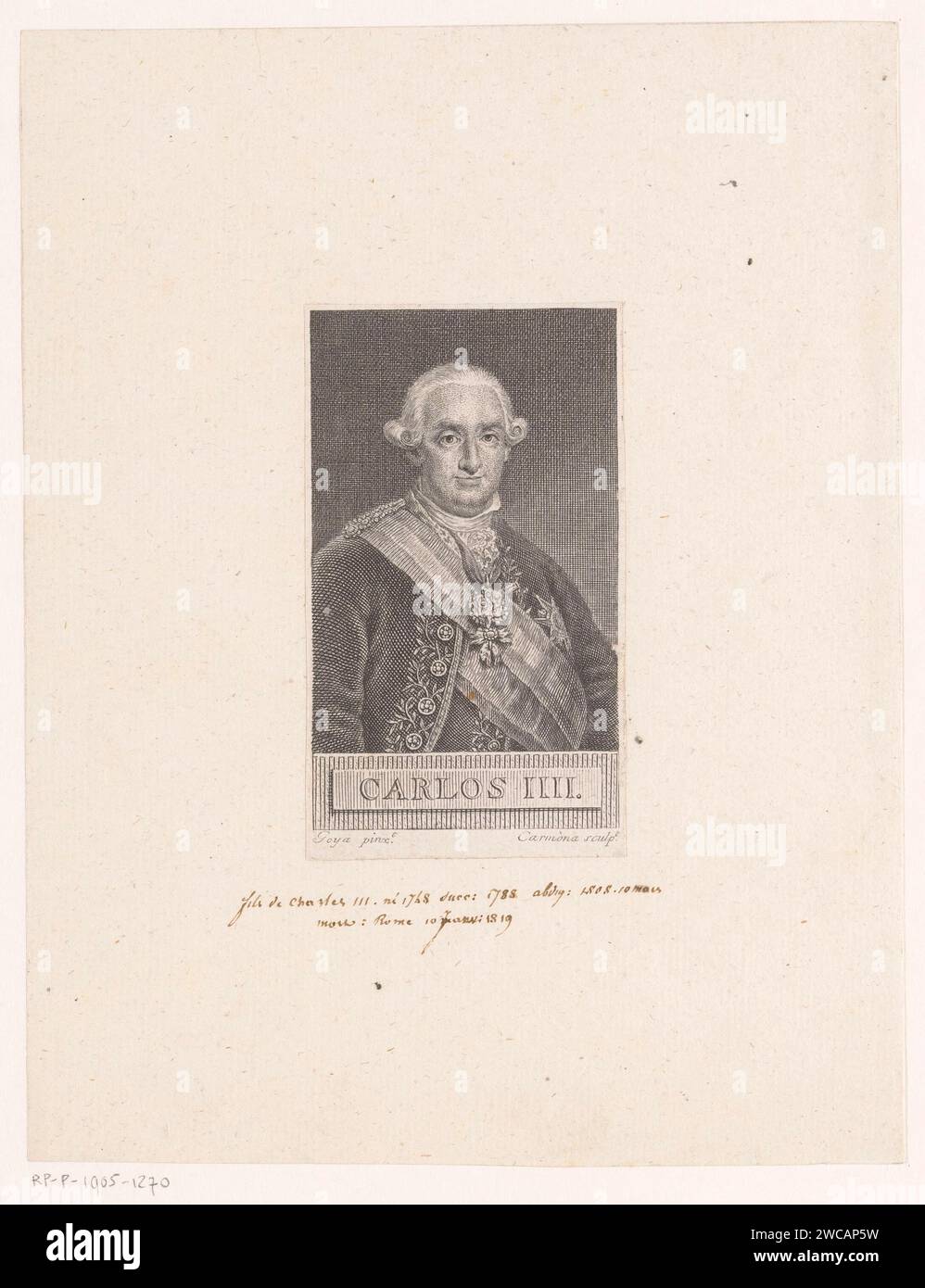 Portret Van Karel IV, Koning Van Spanje, Manuel Salvador Carmona, d'après Francisco de Goya, 1744 - 1820 imprimer Espagne papier gravure / gravure personnages historiques. souverain, souverain Banque D'Images
