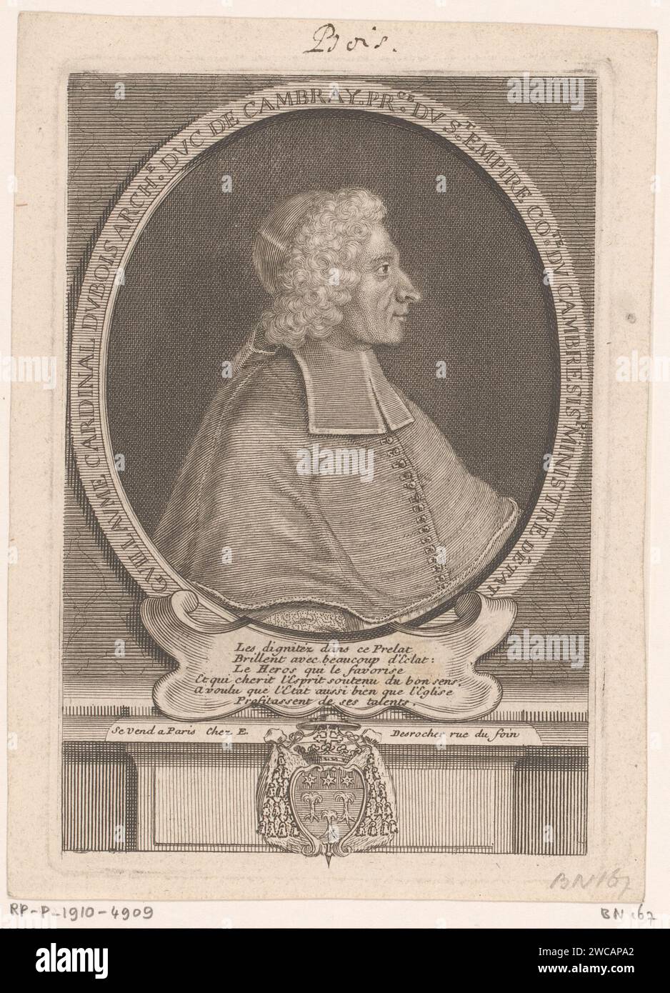 Portret van Guillaume Dubois, Etienne Desrochers, c. 1726 tirage Paris gravure sur papier personnages historiques. cardinal Banque D'Images