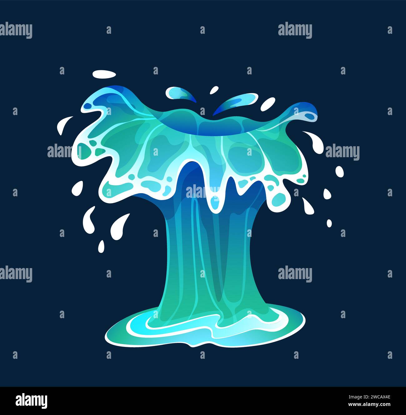 Icône de vecteur de couleur de jet de fontaine sur fond sombre. Un puissant geyser d'eau éclate. Splashing aqua sprays illustration de dessin animé pour la conception Illustration de Vecteur