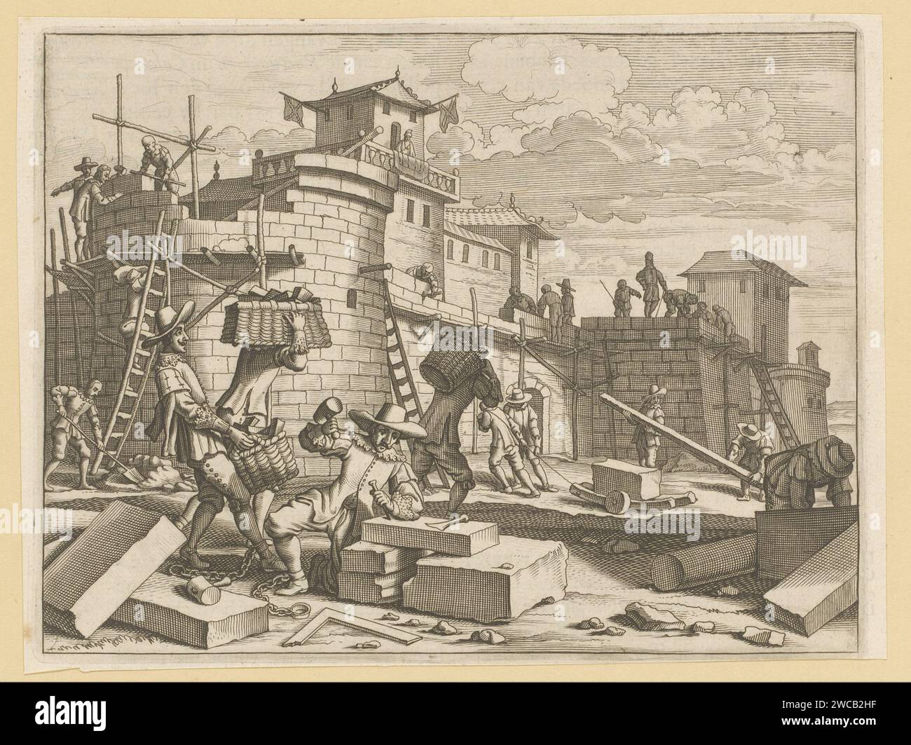 Building a City, Anonyme, 1672 imprimeur : Netherlandspublisher : Amsterdampublisher : Amsterdam gravure sur papier / impression typographique activités de construction Banque D'Images