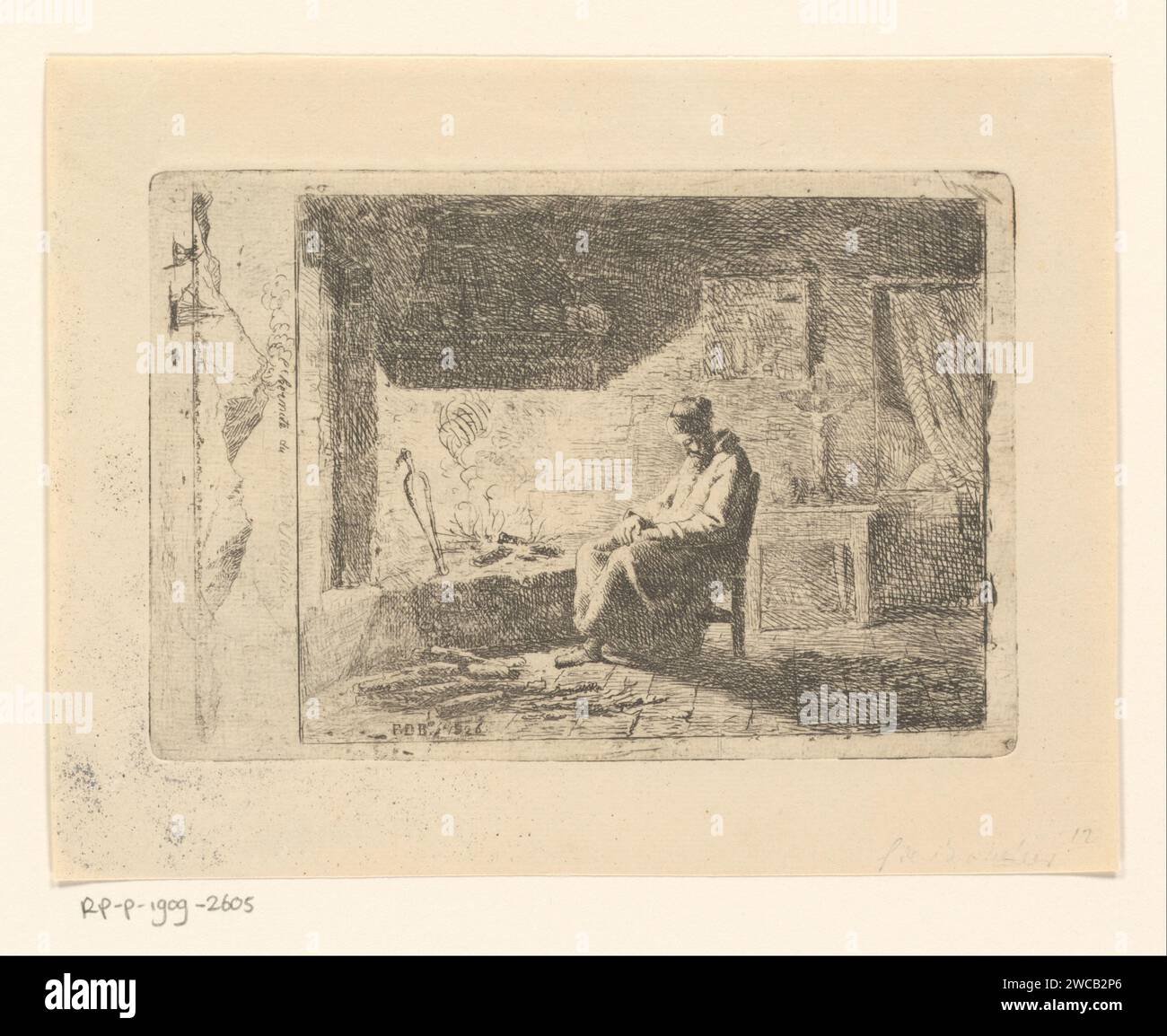 HEREMIET VAN THE BERG VÉSUVE, FERDINAND DE BREEKELEER (I), 1826 print Hermit van Berg Vésuve. A droite un ermite près du feu ; à gauche une vue sur le Vésuve. anachorète de gravure de papier, ermite Banque D'Images