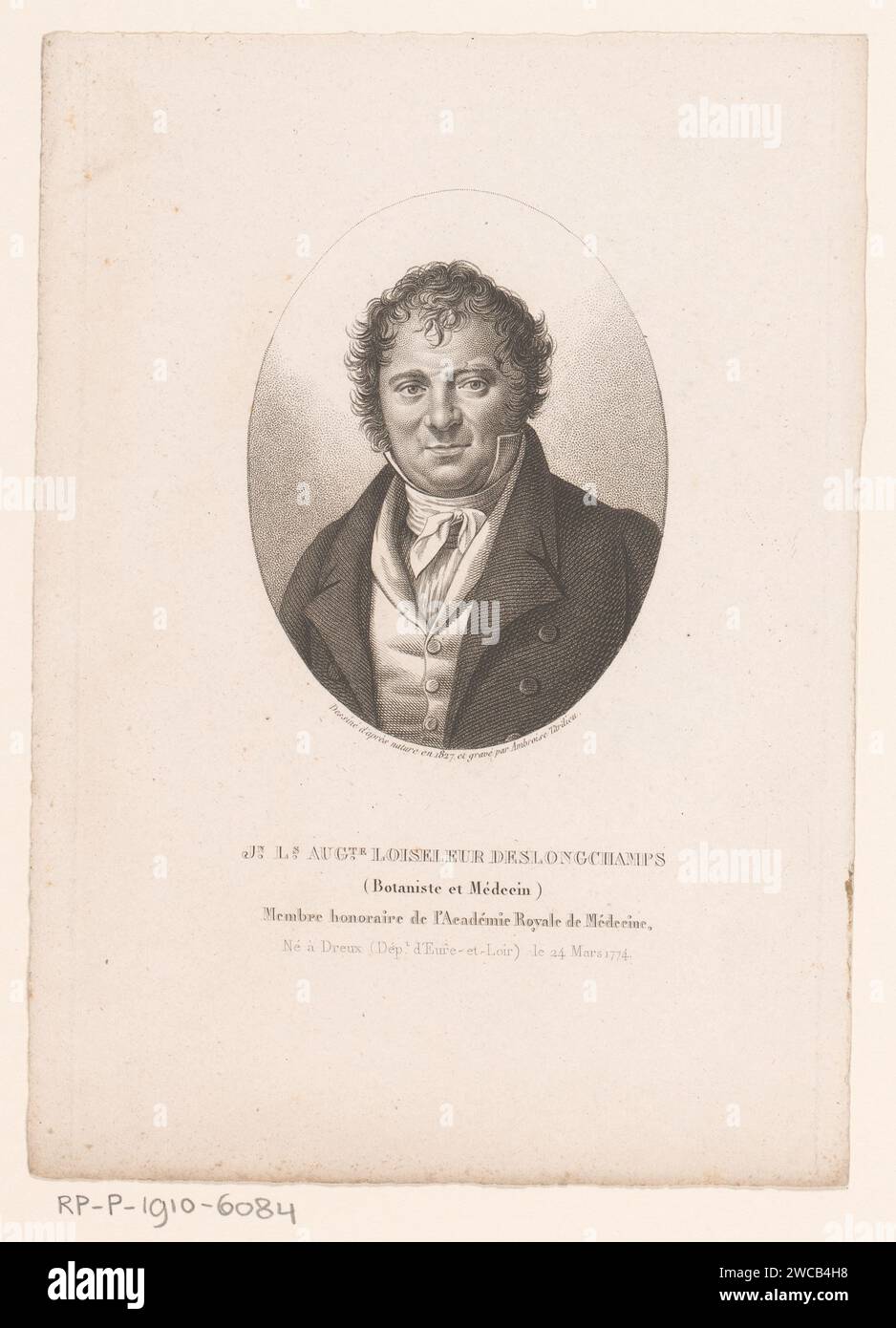 Portret van Jean Louis Auguste Loiseleur-Deslongchamps, Ambroise Tardieu, 1827 estampe Paris sur papier gravure de personnages historiques Banque D'Images