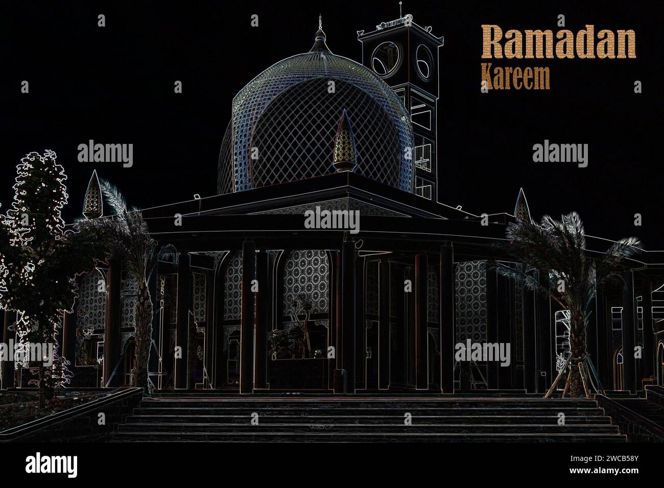 Mois Saint Ramadan Kareem fond sur le filtre d'esquisse Banque D'Images