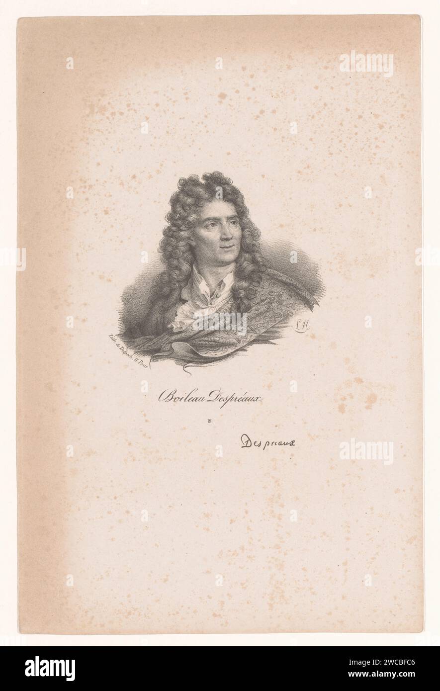 Portrait de l'écrivain Nicolas Boileau, Nicolas Maurin, 1825 - 1842 tirage sous le numéro : 21. Personnages historiques du papier de Paris Banque D'Images