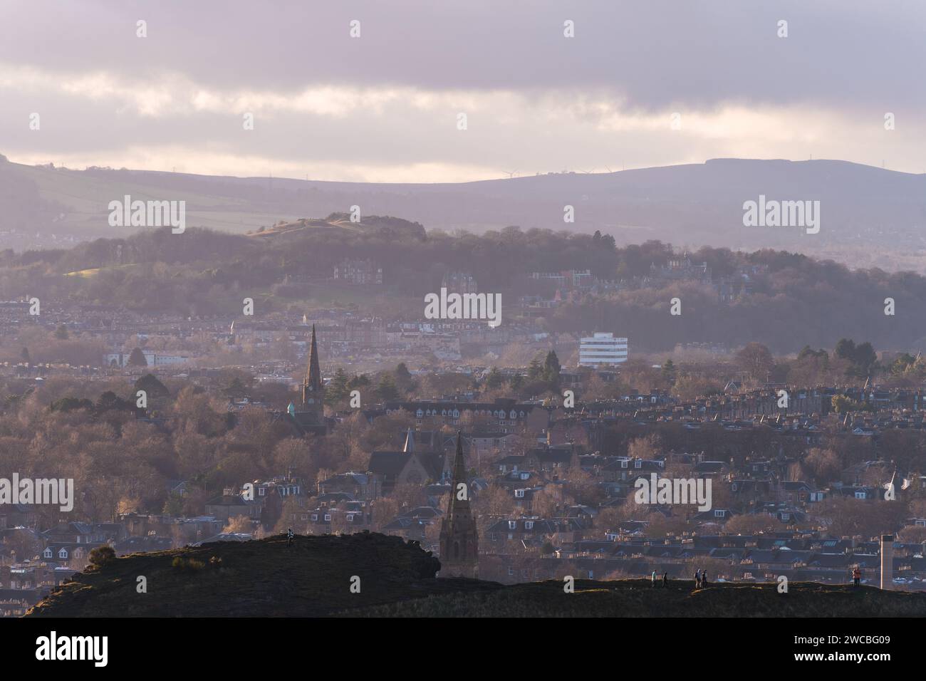 Vue panoramique sur Édimbourg, depuis Arthurs Seat. Holyrood, Édimbourg, Écosse. Banque D'Images