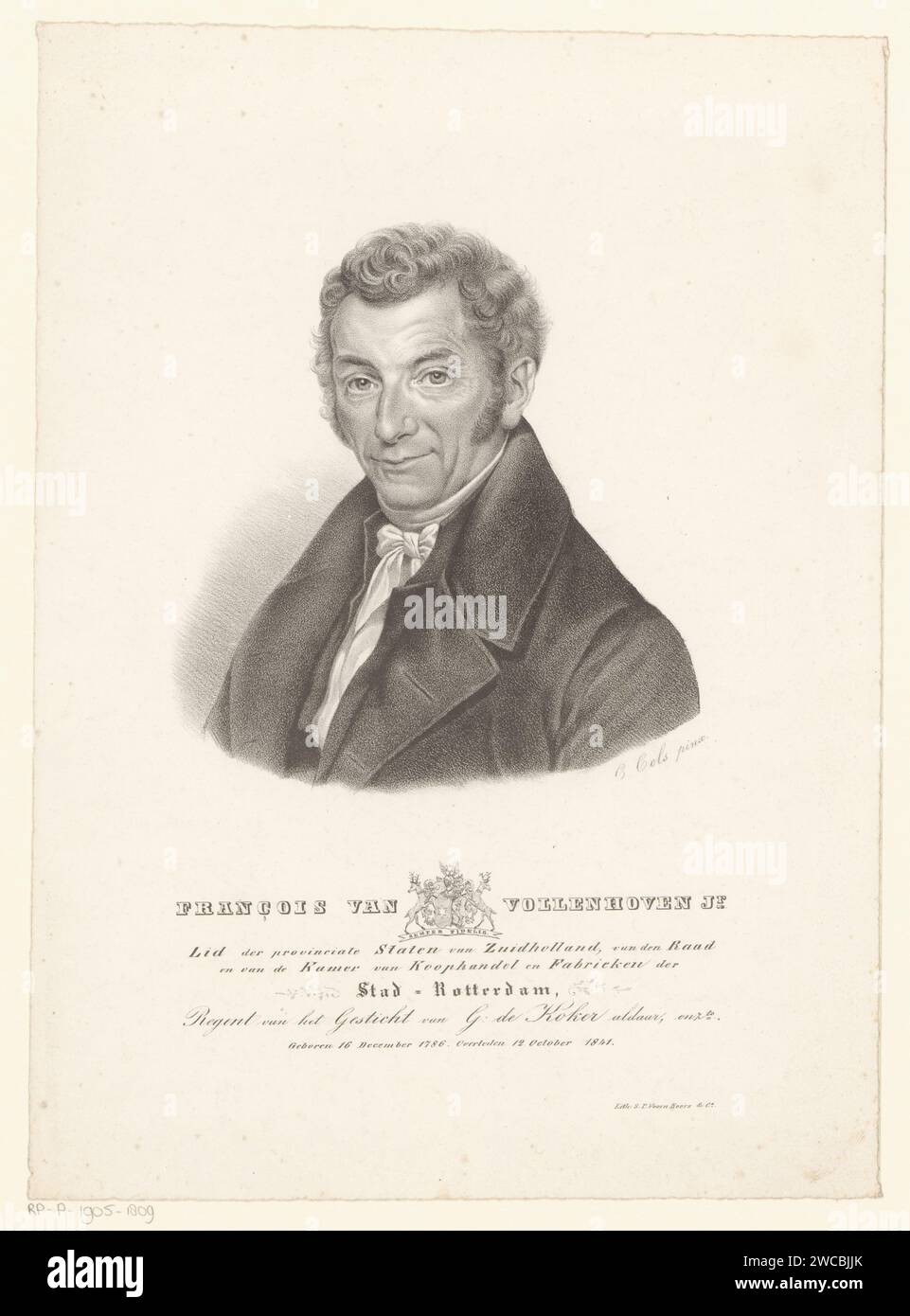 Portrait de François van Vollenhoven, Anonyme, d'après Cornelis Cels, 1841 - 1893 imprimer sous le portrait les données biographiques de la personne représentée. Rotterdam papier personnages historiques Banque D'Images