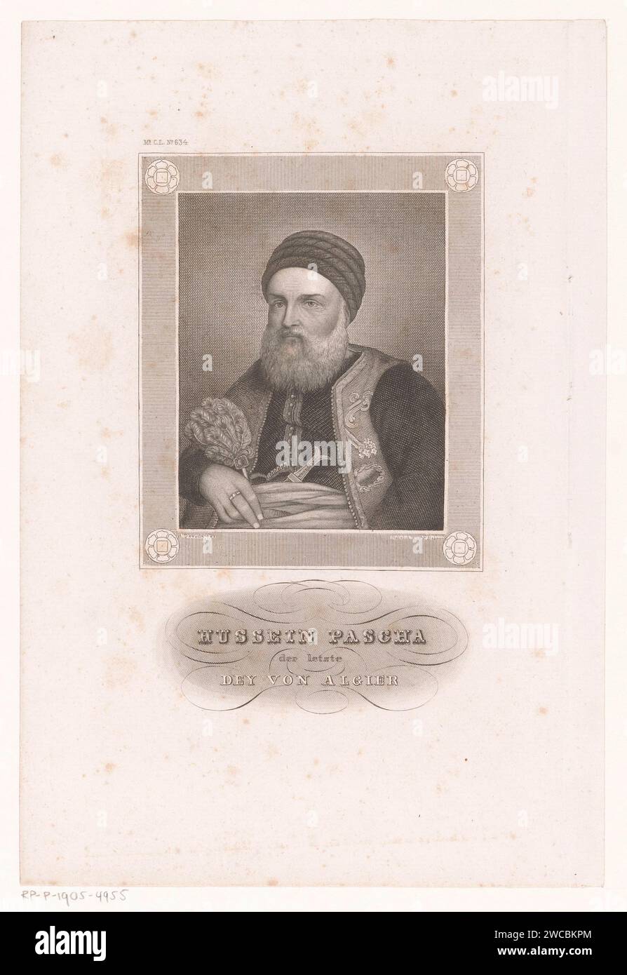 Portrait de Hussein, Dey van Alger, Ferdinand Bahmann, d'après Achille Devéria, 1840 - 1855 tirage Uppertantly numéroté : M.S C.L. n° 634. Allemagne papier acier gravure personnes historiques Banque D'Images