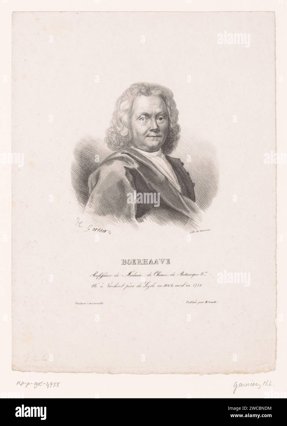 Portrait de Herman Boerhaave, Hippolyte Louis Garnier, 1823 estampe Paris sur papier personnages historiques Banque D'Images
