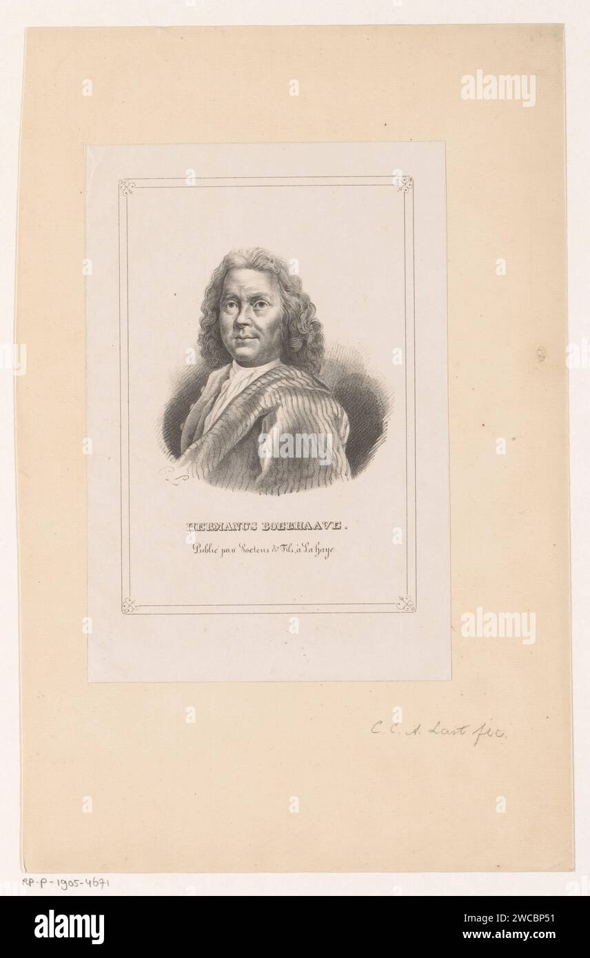 Portrait de Herman Boerhaave, Carel Christiaan Antony Last, 1837 - 1840 print le papier de la Haye personnages historiques (+ (complet) buste portrait) Banque D'Images