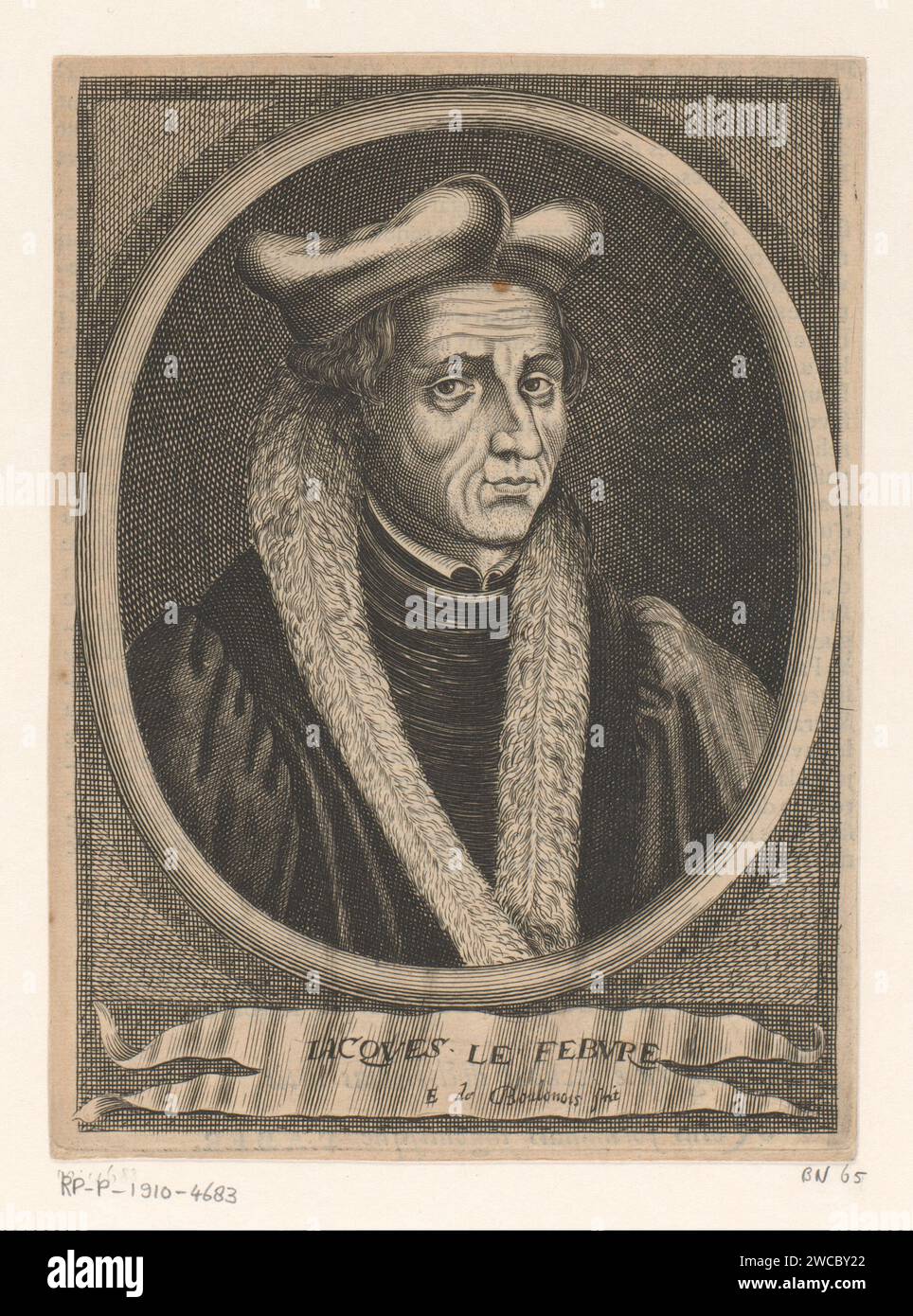 Portret van Jacques Lefèvre d'Etaples, Edme de Boulonois, 1682 tirage Bruxelles gravure sur papier personnages historiques. érudit, philosophe Banque D'Images