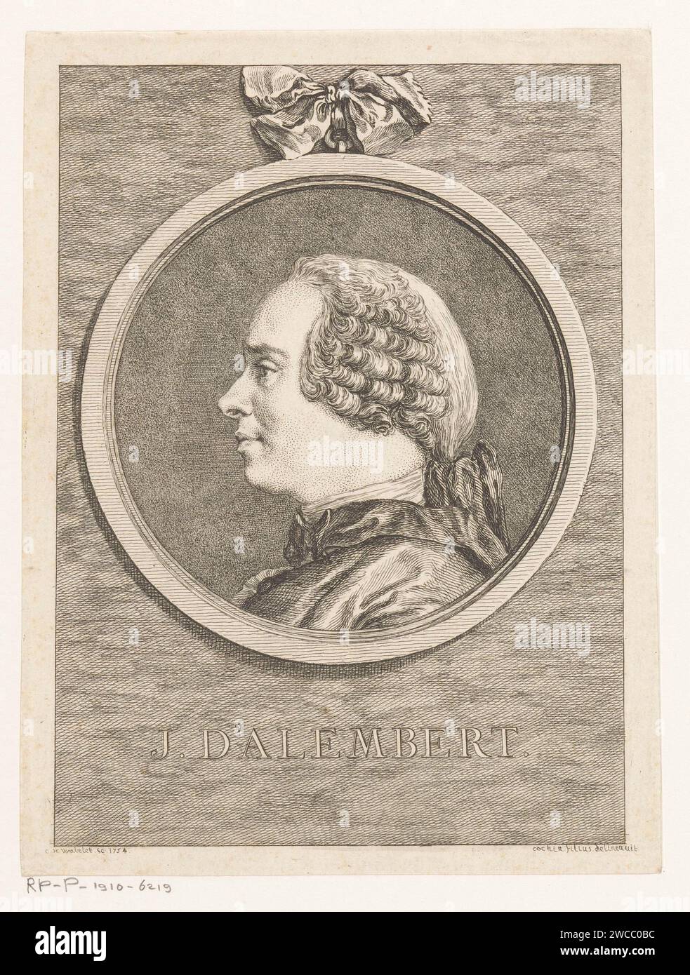 Portret van Jean le rond d'Alembert, Claude Henri Watelet, d'après Charles Nicolas Cochin (II), 1754 gravures sur papier gravant des personnages historiques. homme adulte (+ vue latérale, profil) Banque D'Images
