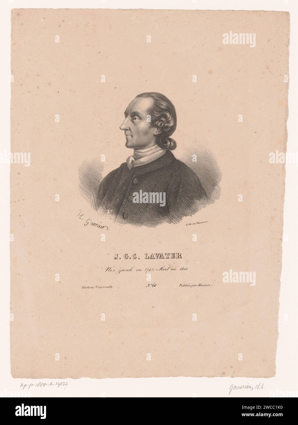 Portrait de Johann Kaspar Lavater, Hippolyte Louis Garnier, 1823 estampe Paris sur papier personnages historiques Banque D'Images