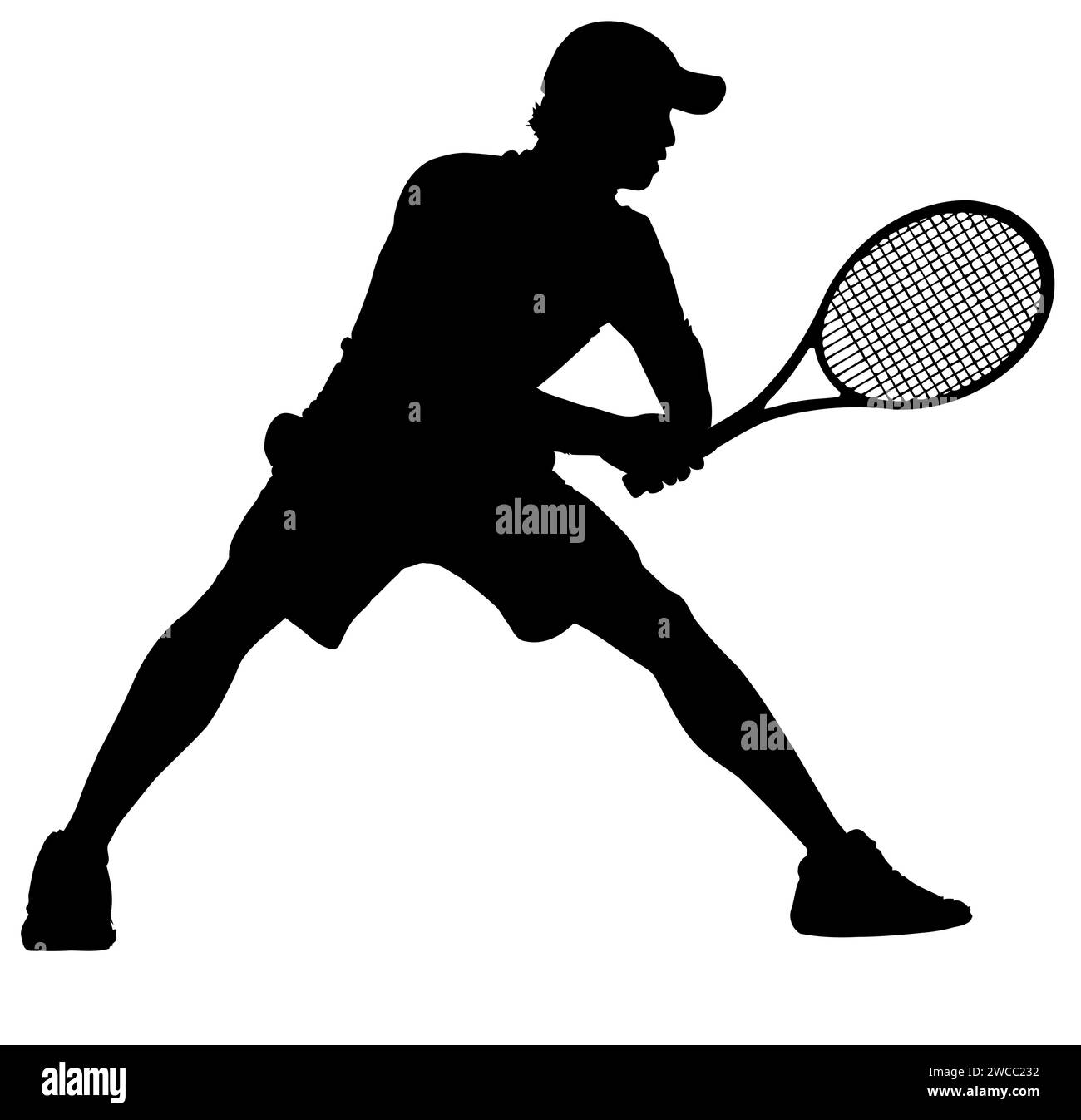 Silhouettes de joueur de tennis - position du corps homme ou garçon prêt à recevoir le service. Illustration de Vecteur