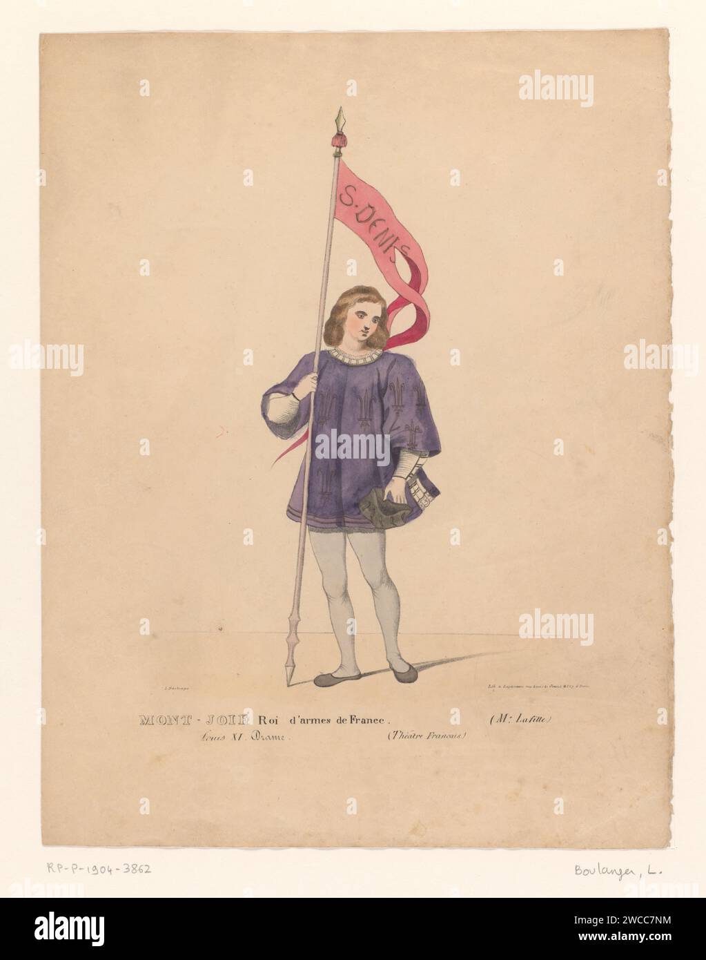 Costume de Mont-joie, Wapenkoning d'après le drame Louis Xi à Péronne, Louis Boulanger, d'après Henri Duponchel, d'après Jean Alaux, 1826 print Paris papier tragédie. acteur (sur scène). costume de scène Banque D'Images