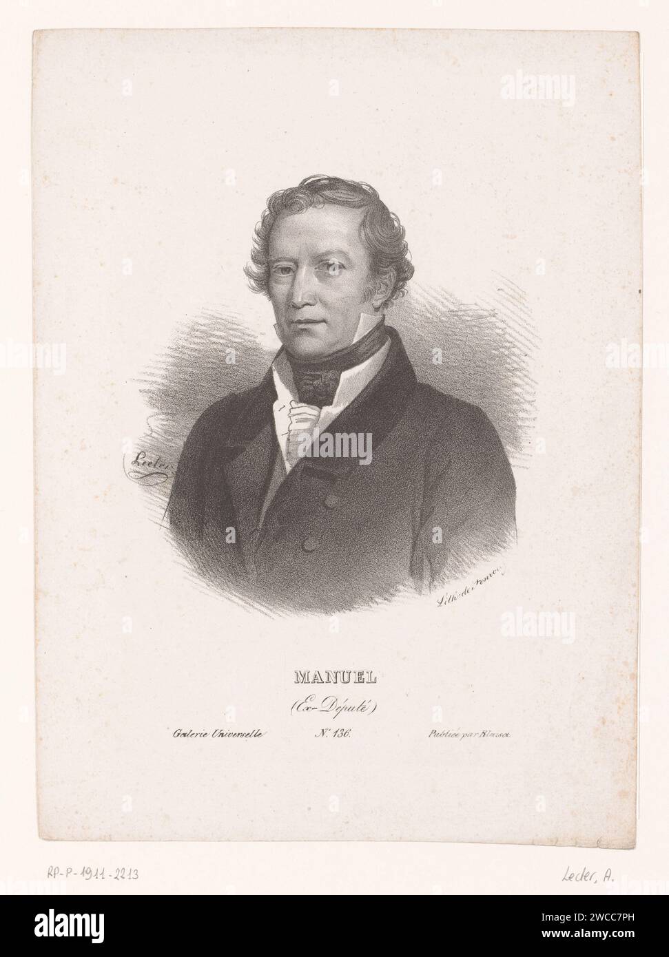 Portret van Jacques-Antoine Manuel, Auguste Toussaint Lecler, 1829 print Paris papier personnages historiques Banque D'Images