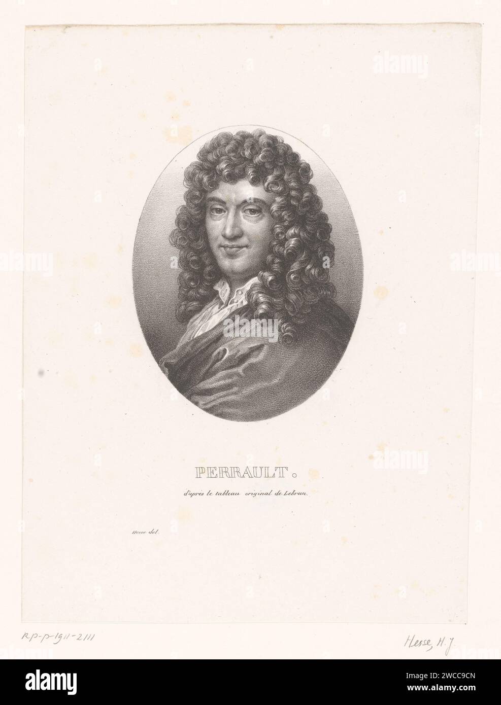 Portret van Charles Perrault, Henri Joseph Hesse, d'après Charles le Brun, c. 1822 - c. 1832 papier imprimé personnages historiques Banque D'Images