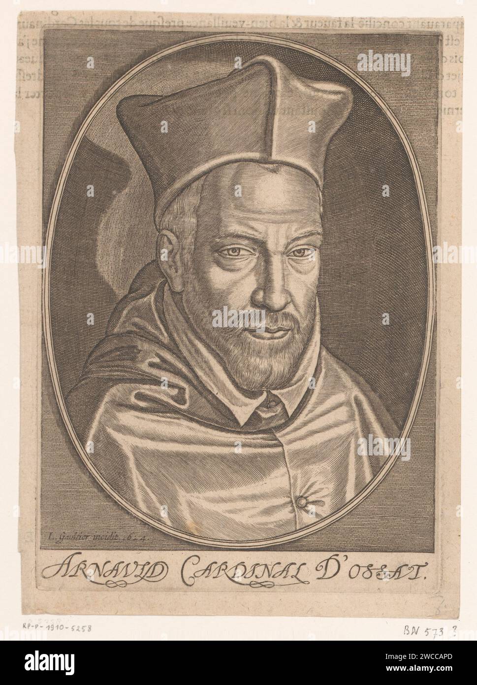 Portrait du cardinal Arnaud d'Ossat, Leonard Gaultier, imprimeur 1624 : Francepublisher : Paris gravure sur papier / typographie personnages historiques. ornement  médaillon Banque D'Images