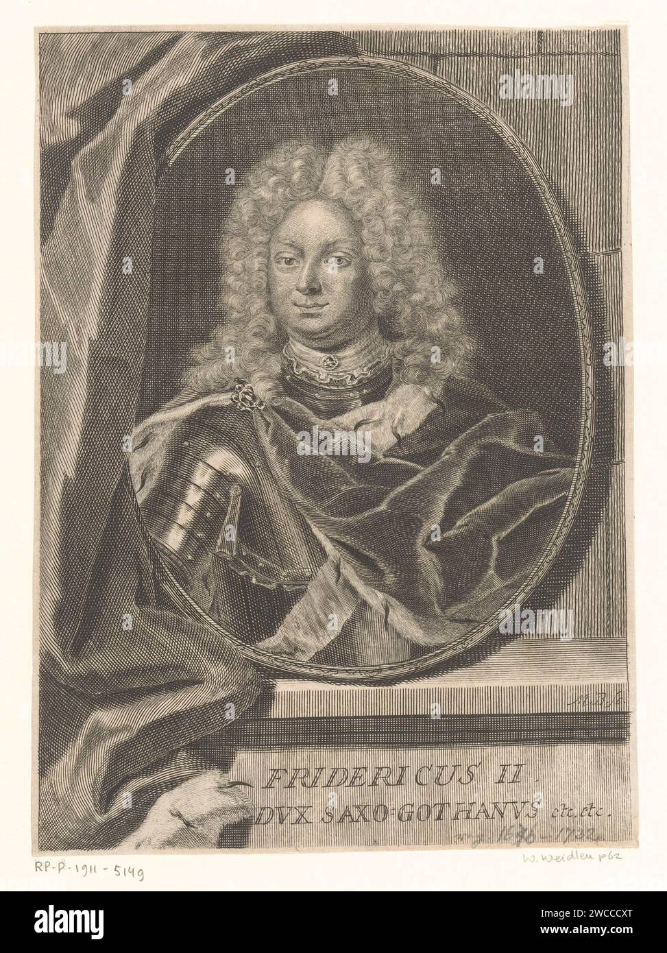 Portrait de Friedrich II de Sachsen-Goth-Altenburg, Martin Bernigeroth, 1691 - 1732 tirage Leipzig gravure sur papier personnages historiques. armure Banque D'Images