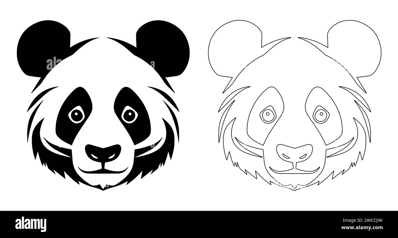 Silhouette de tête de panda. Logo Panda. Image en noir et blanc de la tête de panda Illustration de Vecteur
