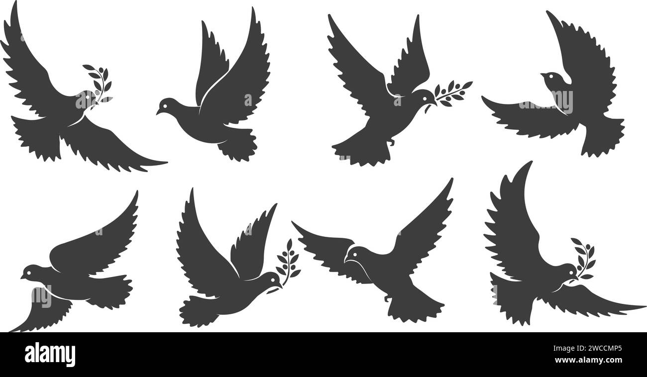 Silhouettes de colombes volantes du ciel Illustration de Vecteur