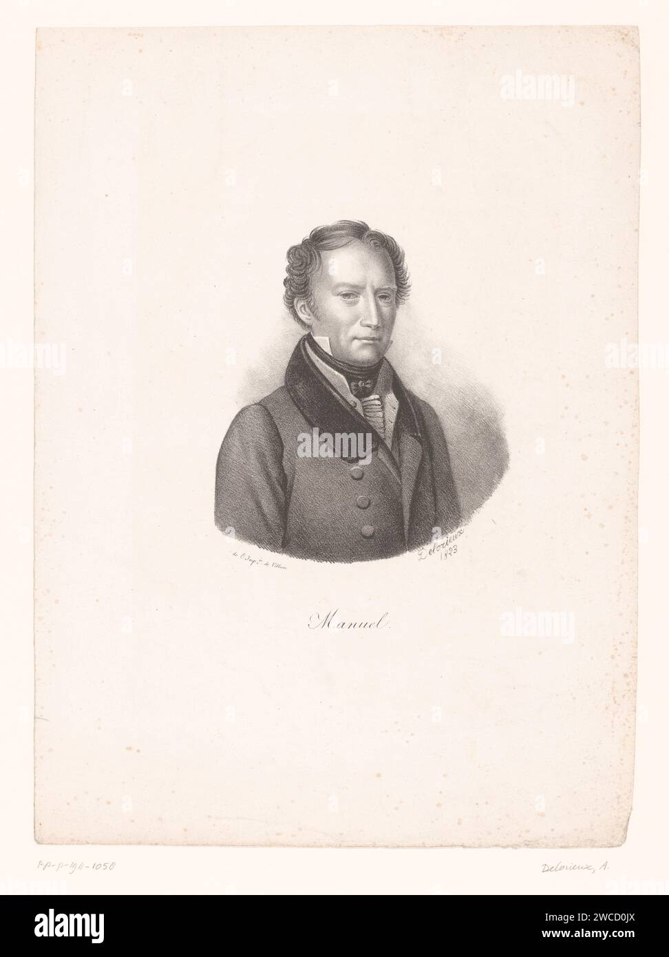 Portret van Jacques-Antoine Manuel, Alfred Delorieux, d'après Michel-Martin DROLLING, 1823 print Paris papier personnages historiques Banque D'Images