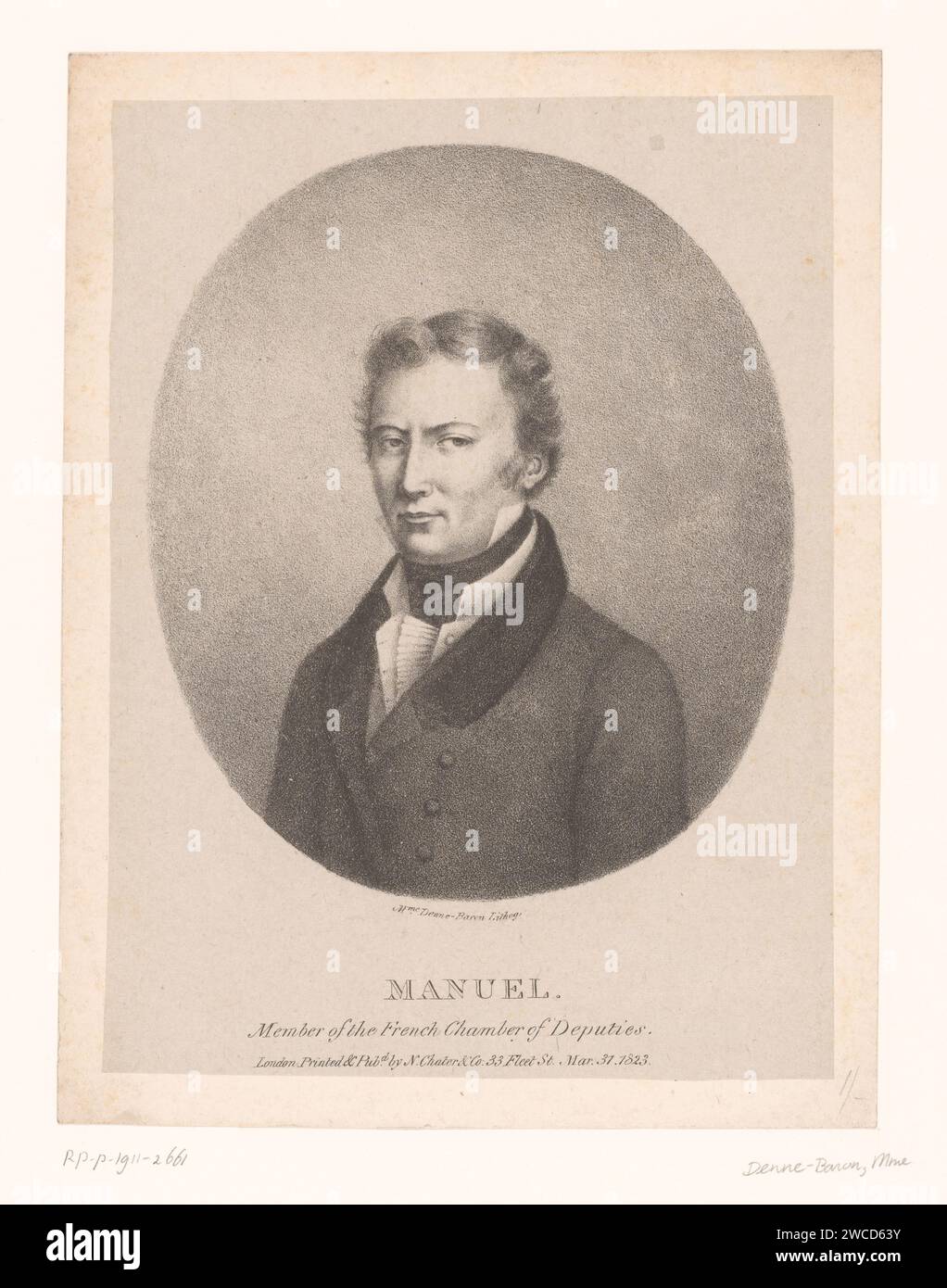 Portret Van Jacques-Antoine Manuel, Sophie This-Baron, d'après Michel-Martin Drolling, 1823 print London paper Historical persons Banque D'Images