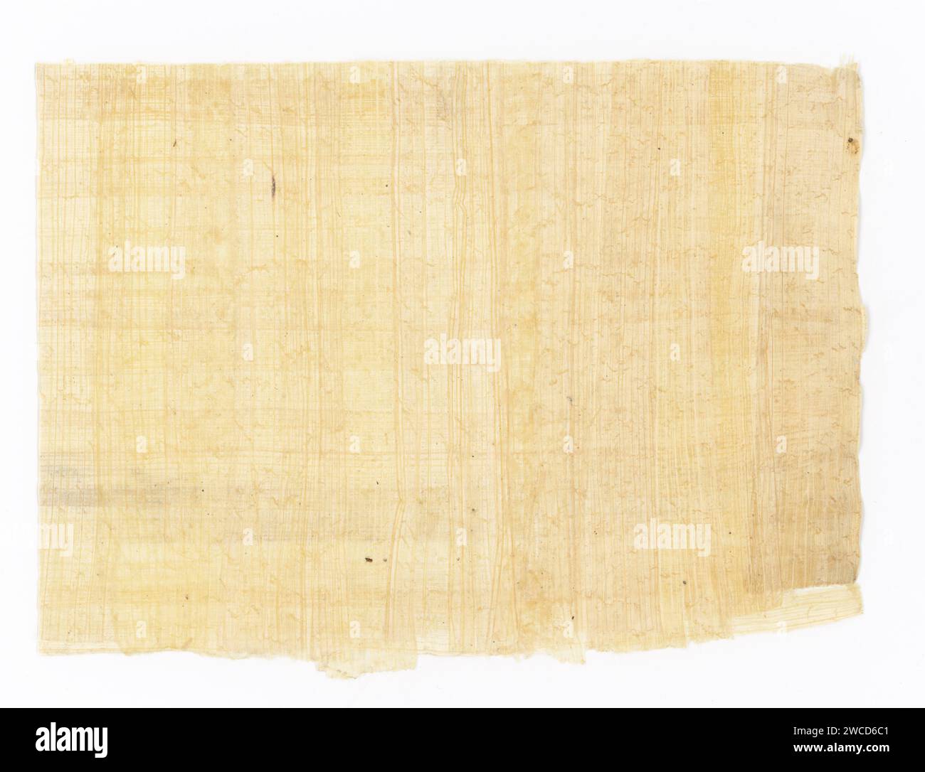 Papier papyrus horizontal fait main d'Egypte, isolé sur blanc Banque D'Images