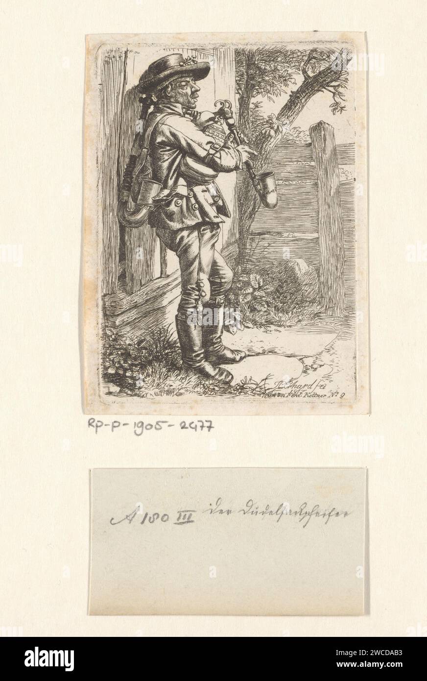 Joueur de cornemuse, Johann Christoph Erhard, 1817 imprimer à côté de l'adresse de l'éditeur se trouve 'No 9 '. Cornemuse de gravure de papier de Vienne, musette. une personne jouant d'un instrument à vent Banque D'Images