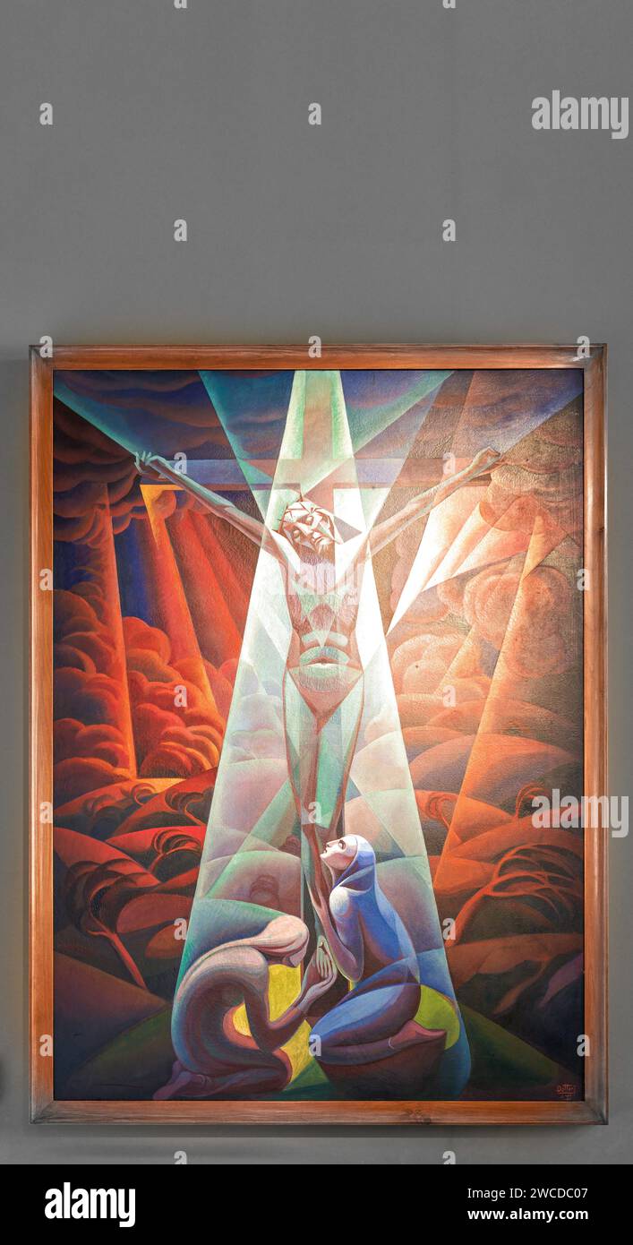 Crucifixion ; peinture de Gerardo Dottori dans la collection d'art contemporain, musée du Vatican, Rome, Italie. Banque D'Images