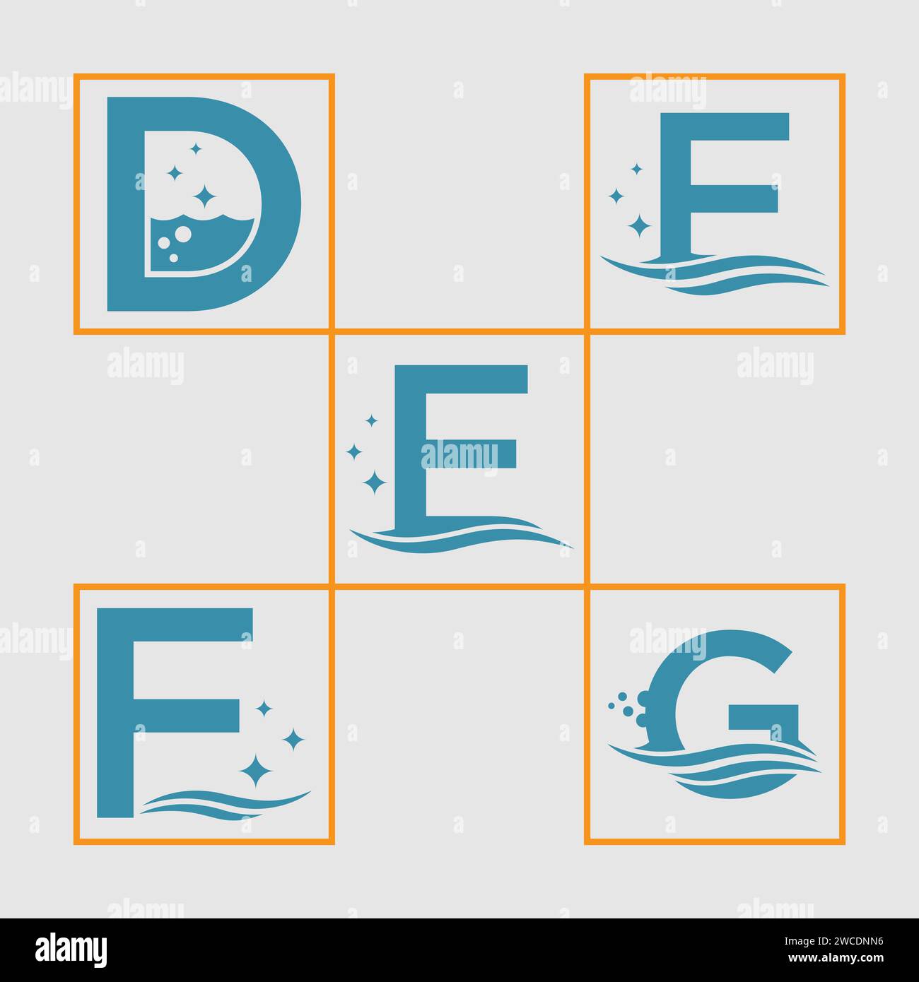 LETTRES ISOLÉES COMBINÉES AVEC VAGUE, CLEAN, BUBLE, COULEUR BLEUE Illustration de Vecteur