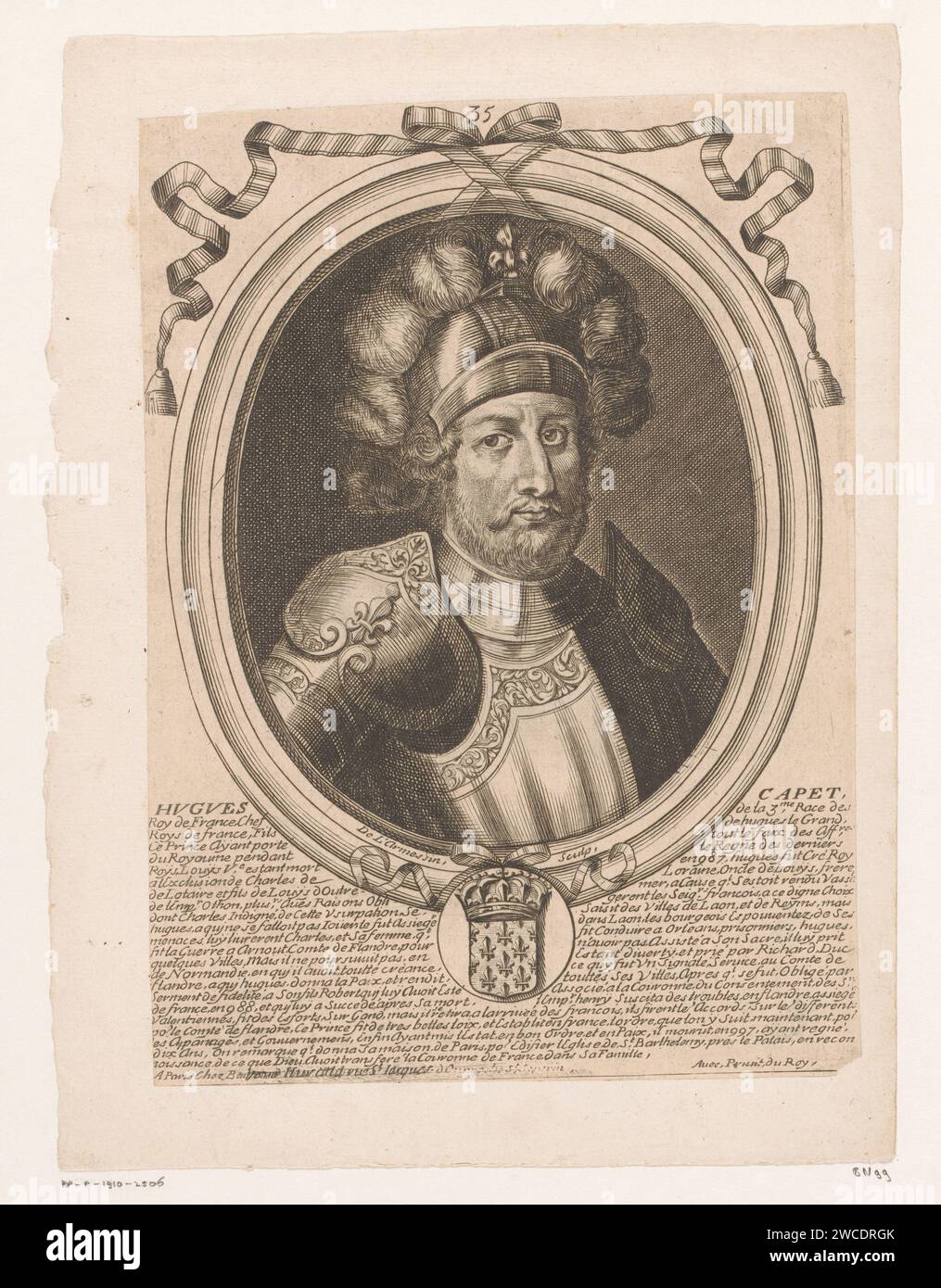 Portrait d'Hugo Capet, roi de France, Nicolas de Larmessin (I), en ou après 1710 estampe numérotée au milieu : 35. Editeur : ParisFrance gravure sur papier / gravure de personnes historiques. roi Banque D'Images