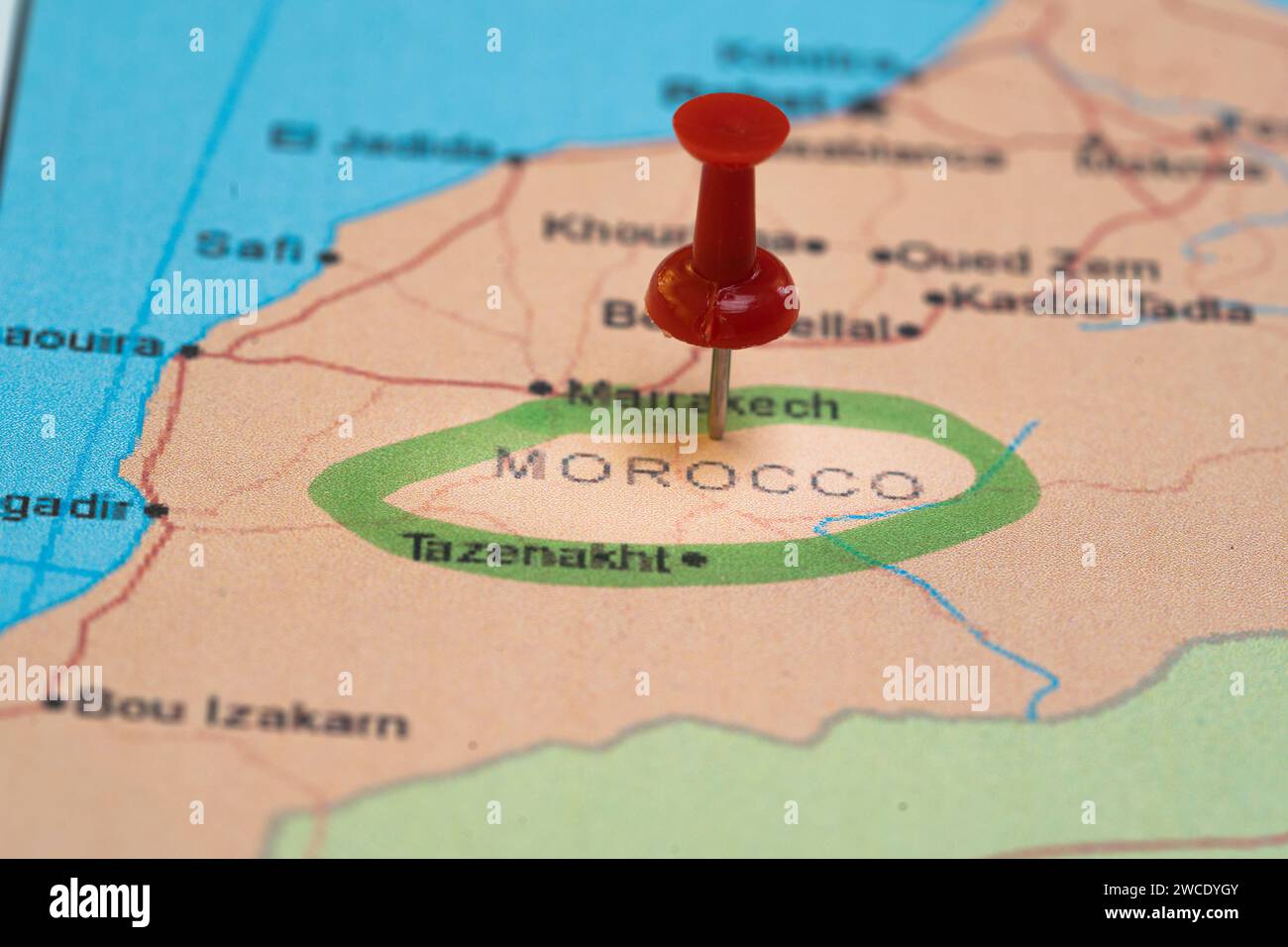Carte avec une épingle au Maroc, destination Banque D'Images