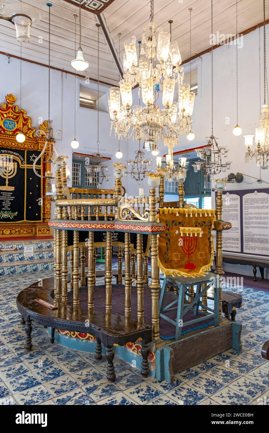 Intérieur de Paradesi Synagogue, Matancherry, Jew Town, Cochin, Kerala, Inde Banque D'Images