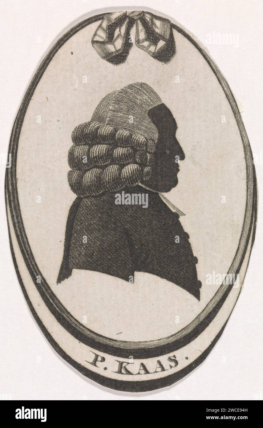 Portrait en silhouette de Petrus Kaas, Govert Kitsen, 1776 - 1810 tirage Portrait de Petrus Kaas, pasteur dans diverses villes néerlandaises. Il porte une douille de batterie et bef. Buste de profil dans la liste ovale de l'arc en haut. Perruque de gravure / gravure sur papier Rotterdam (+ vue latérale, profil) Banque D'Images