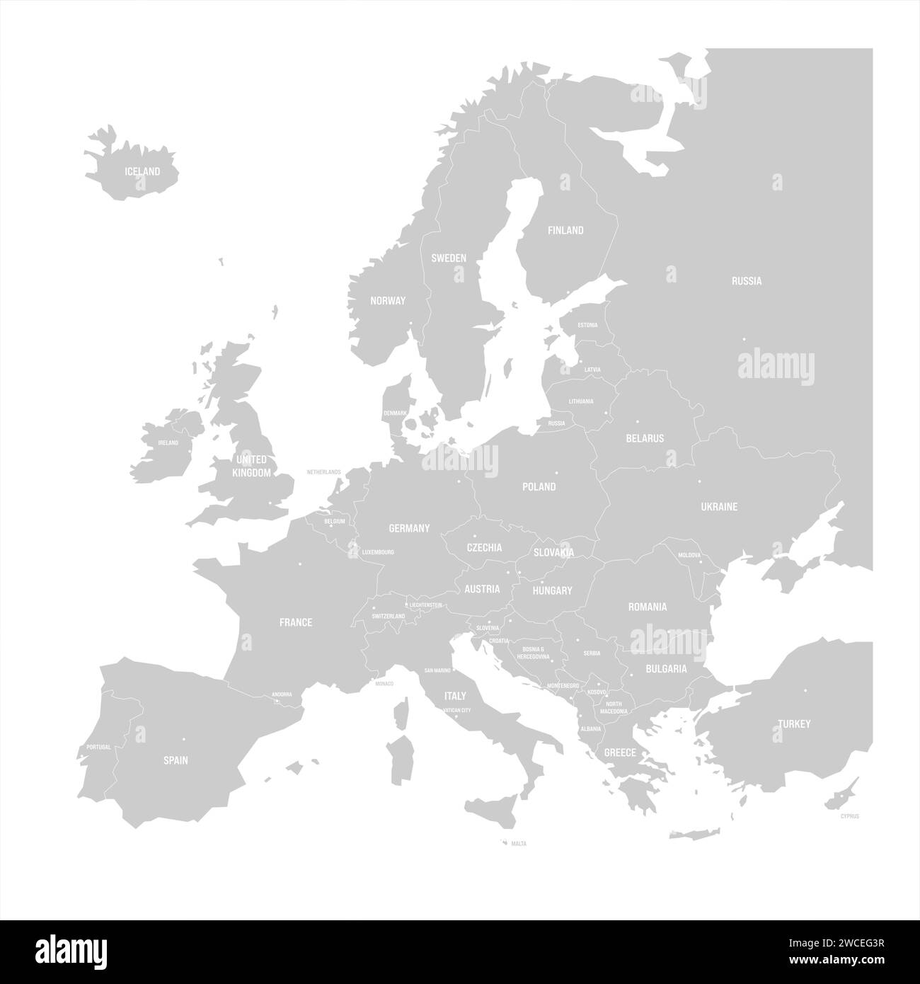 Carte politique de l'Europe. Carte vectorielle de couleur bleue avec les capitales des pays européens. Illustration de Vecteur