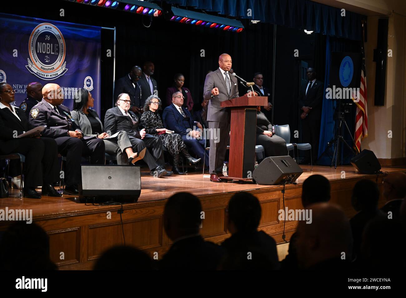 Le maire Eric Adams prononce une allocution à la National Organization of Black Law Enforcement Executives (NOBLE), chapitre de New York, « honorer l’héritage de Banque D'Images