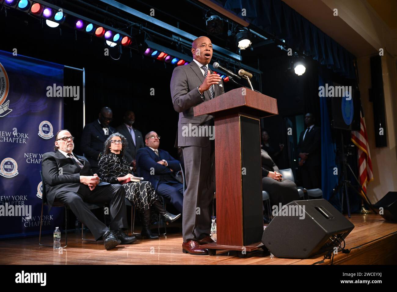 Le maire Eric Adams prononce une allocution à la National Organization of Black Law Enforcement Executives (NOBLE), chapitre de New York, « honorer l’héritage de Banque D'Images