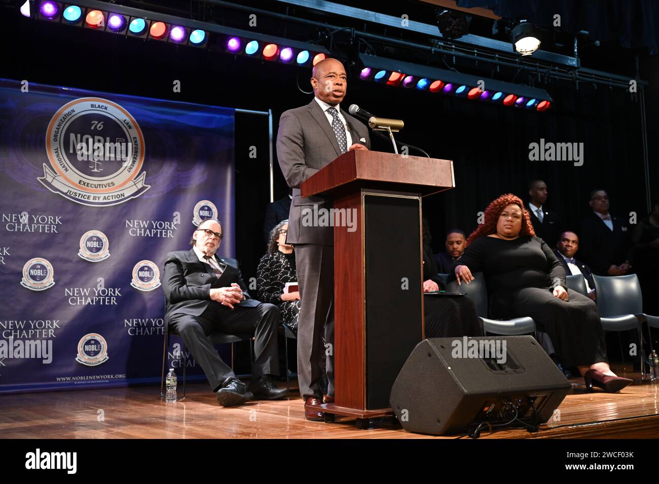 Le maire Eric Adams prononce une allocution à la National Organization of Black Law Enforcement Executives (NOBLE), chapitre de New York, « honorer l’héritage de Banque D'Images