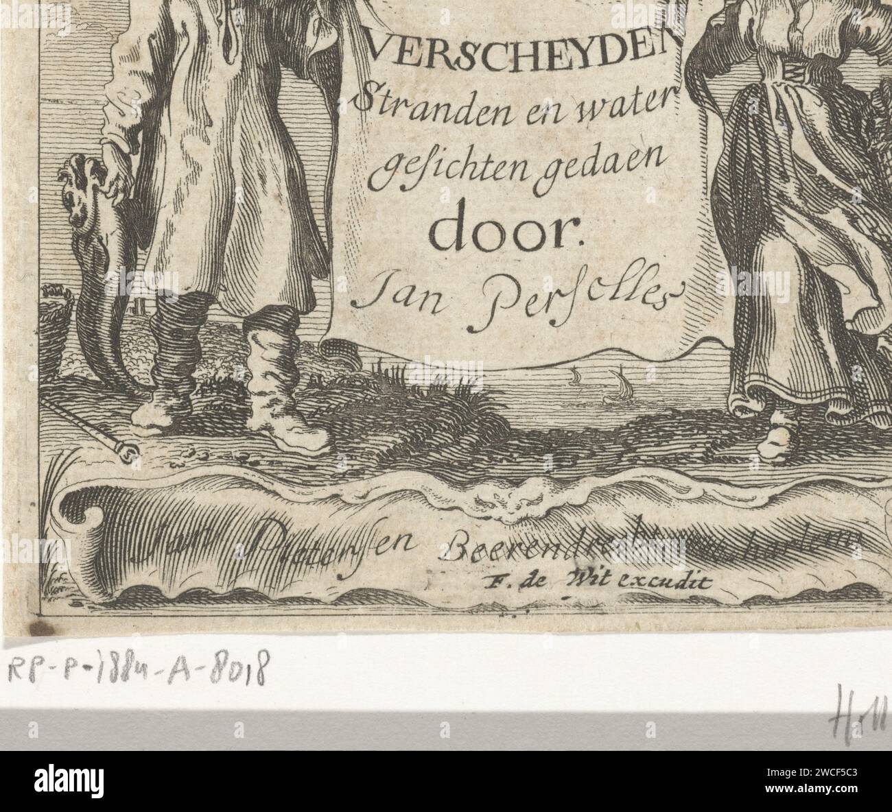 Paysage de Duin avec deux pêcheurs, Gillis van Scheyndel (I), d'après Jan Porcellis, 1645 - 1706 imprimer deux pêcheurs tiennent une toile sur laquelle le titre de la série en néerlandais. Au fond d'un cartouche l'impressum. Imprimeur : Nord des pays-Bas imprimeur : pays-Bas Editeur : Haarlem paper graving / graving fishes Banque D'Images
