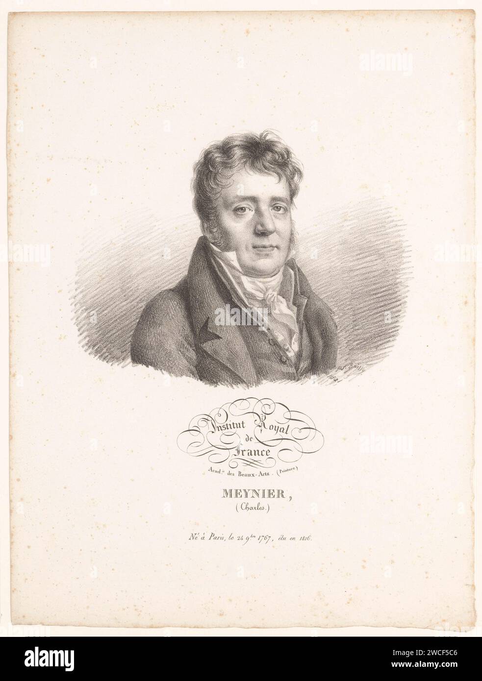 Portret van de Schilder Charles Meynier, Julien-Léopold Boilly, 1821 print Paris papier personnages historiques. portrait, autoportrait de peintre Banque D'Images