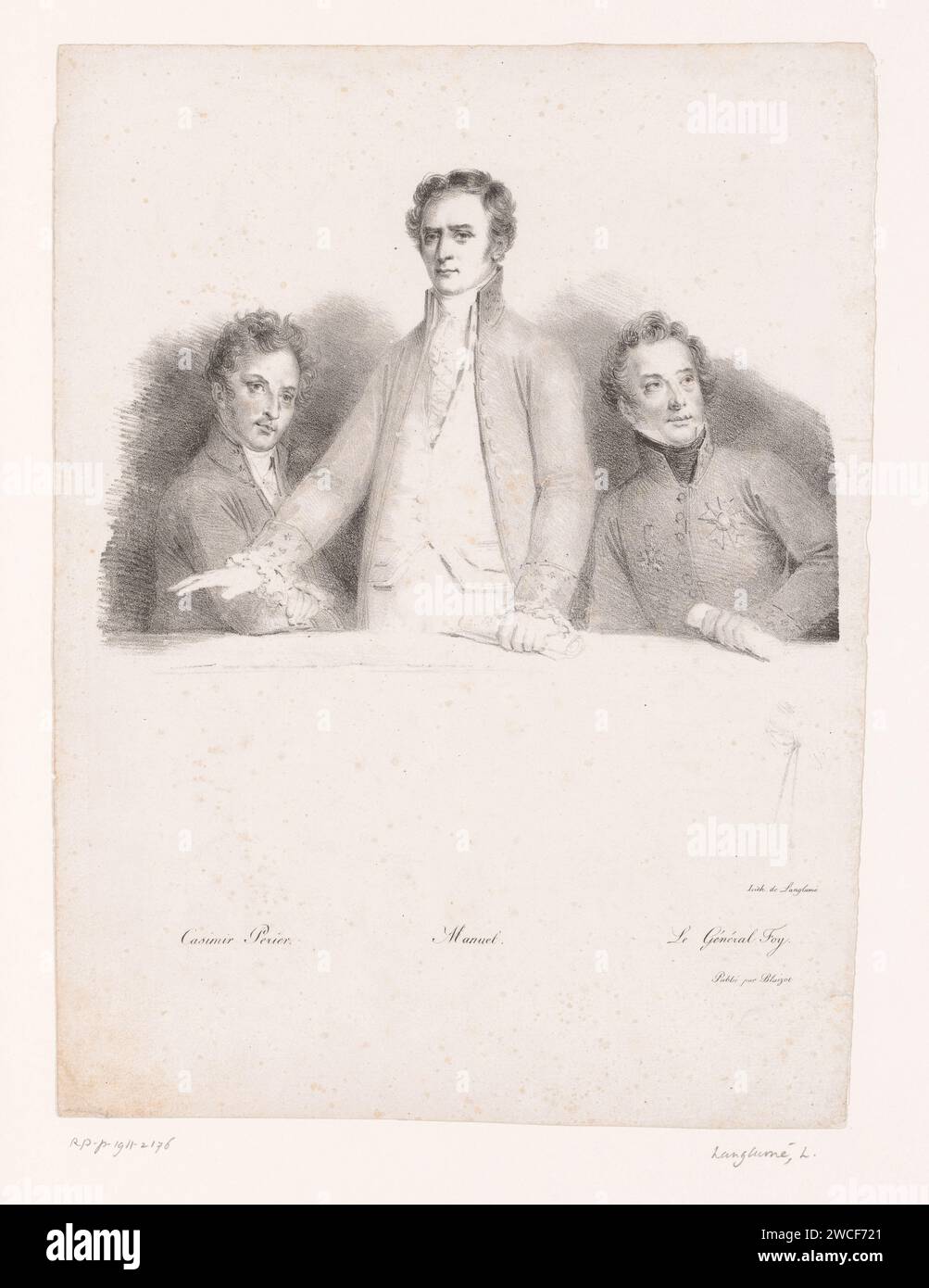 Portret van Casimir-Pierre Perier, Jacques-Antoine Manuel in Maximilien Sébastien Foy, Anonyme, Pierre Langlumé, 1823-1830 print Paris paper personnages historiques Banque D'Images