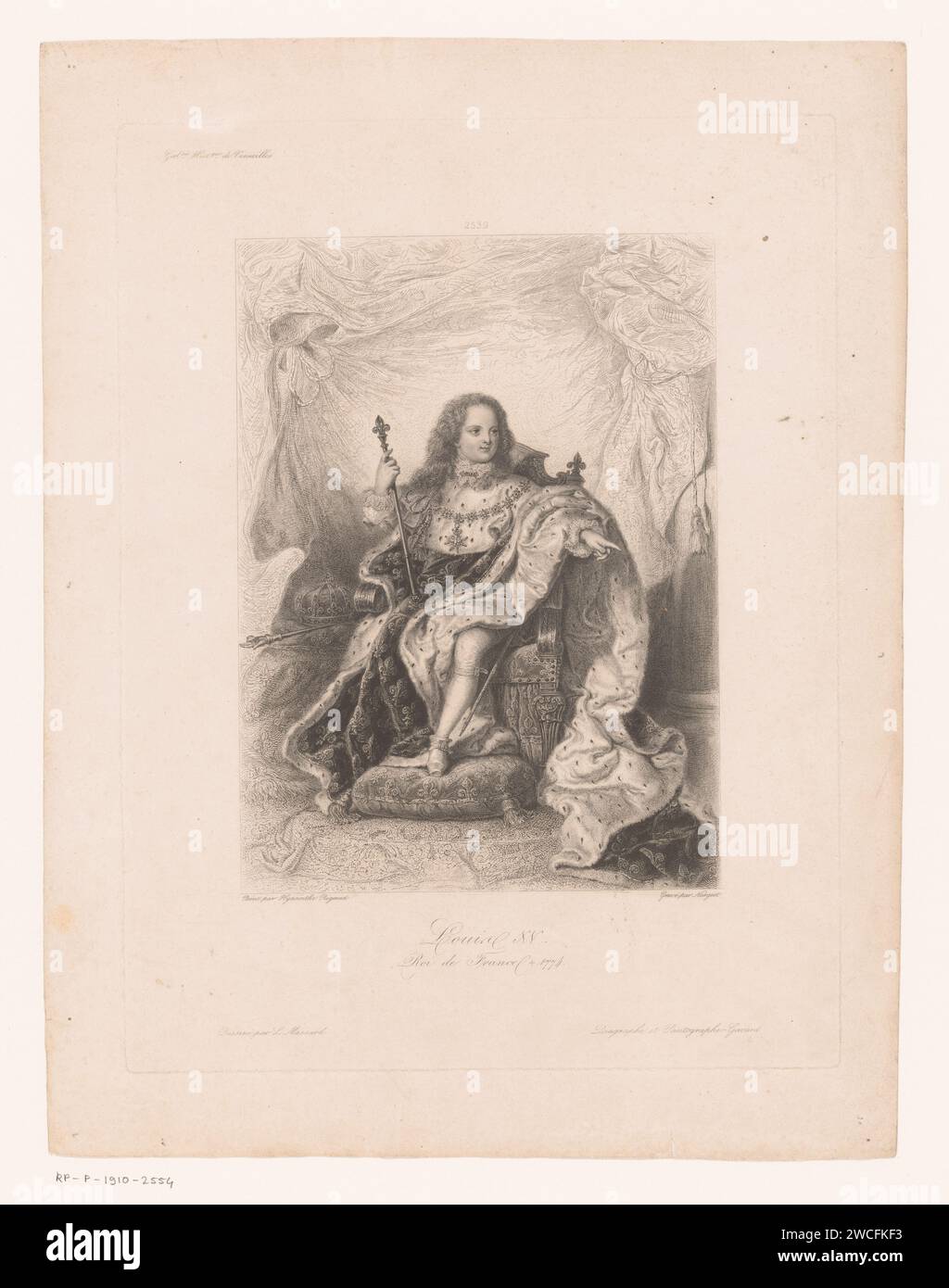 Portrait de Louis XV, roi de France, Jean Denis Nargeot, d'après Léopold Massard, d'après Hyacinthe Rigaud, 1838 - 1841 tirage numéroté au milieu : 2539. Gravure sur papier de Paris de personnages historiques. roi Banque D'Images