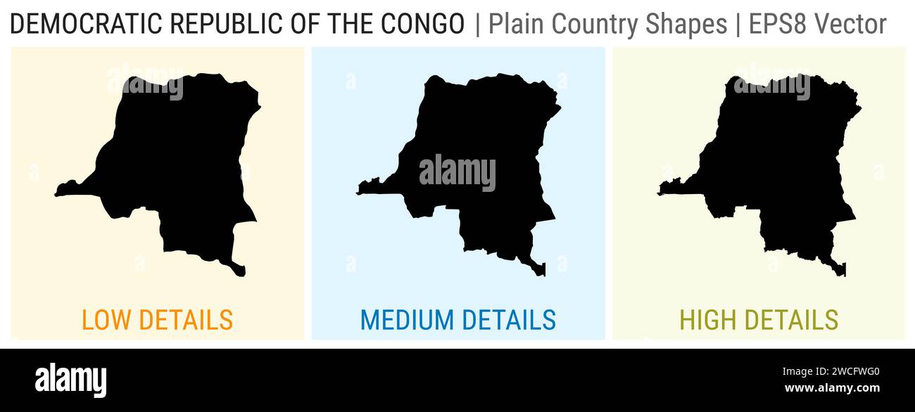 RD Congo - forme de pays simple. Cartes détaillées basses, moyennes et hautes de la RD Congo. Illustration vectorielle EPS8. Illustration de Vecteur