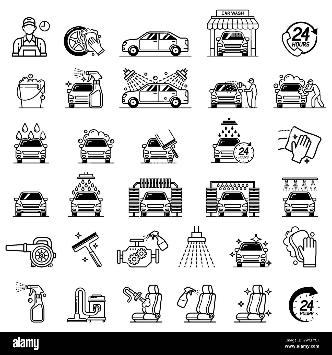 service de lavage de voiture, style icône de ligne d'art de magasin Illustration de Vecteur