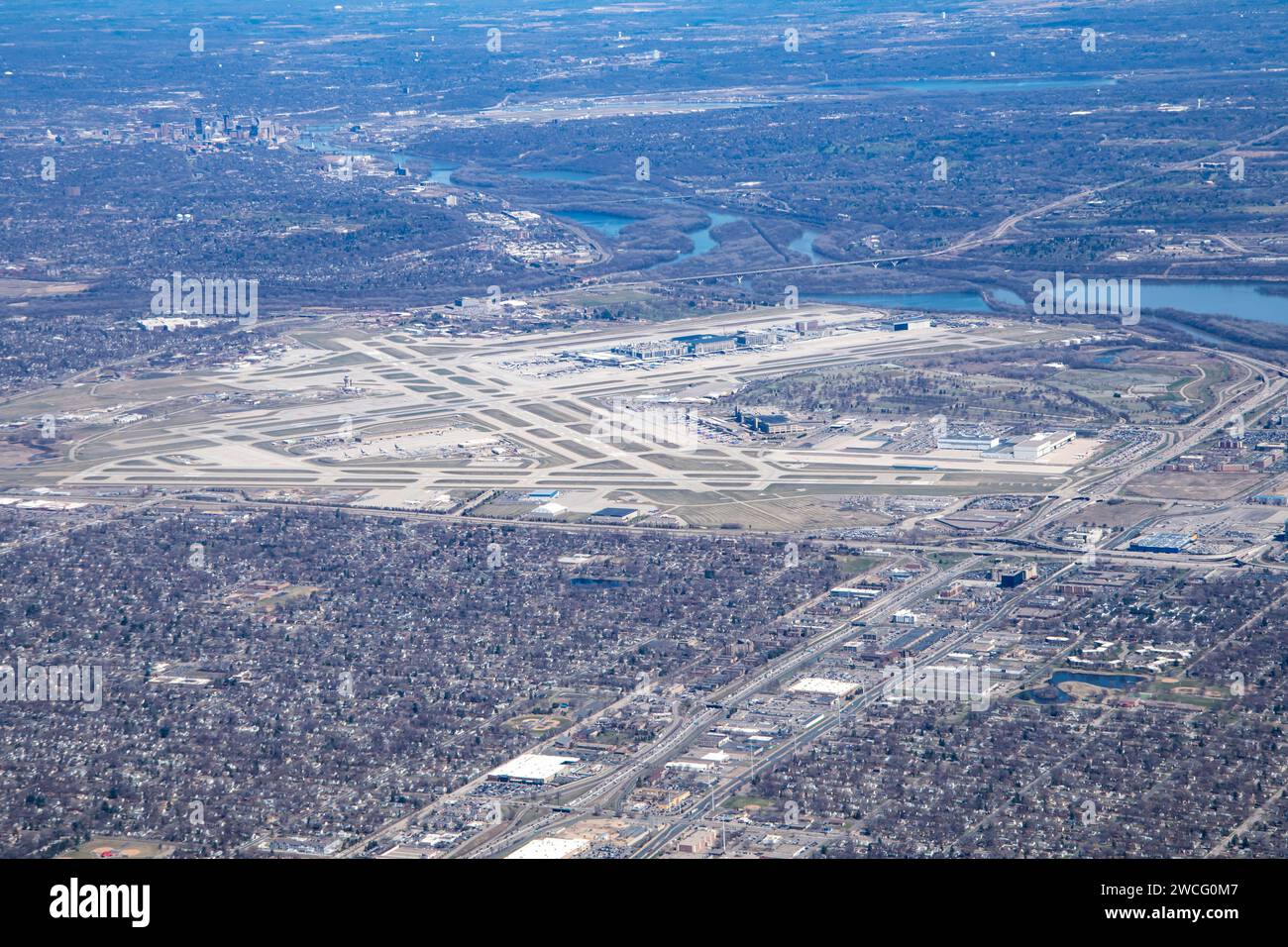 Minneapolis, Minnesota. Vue aérienne de Minneapolis/St. Aéroport international Paul et environs. Banque D'Images