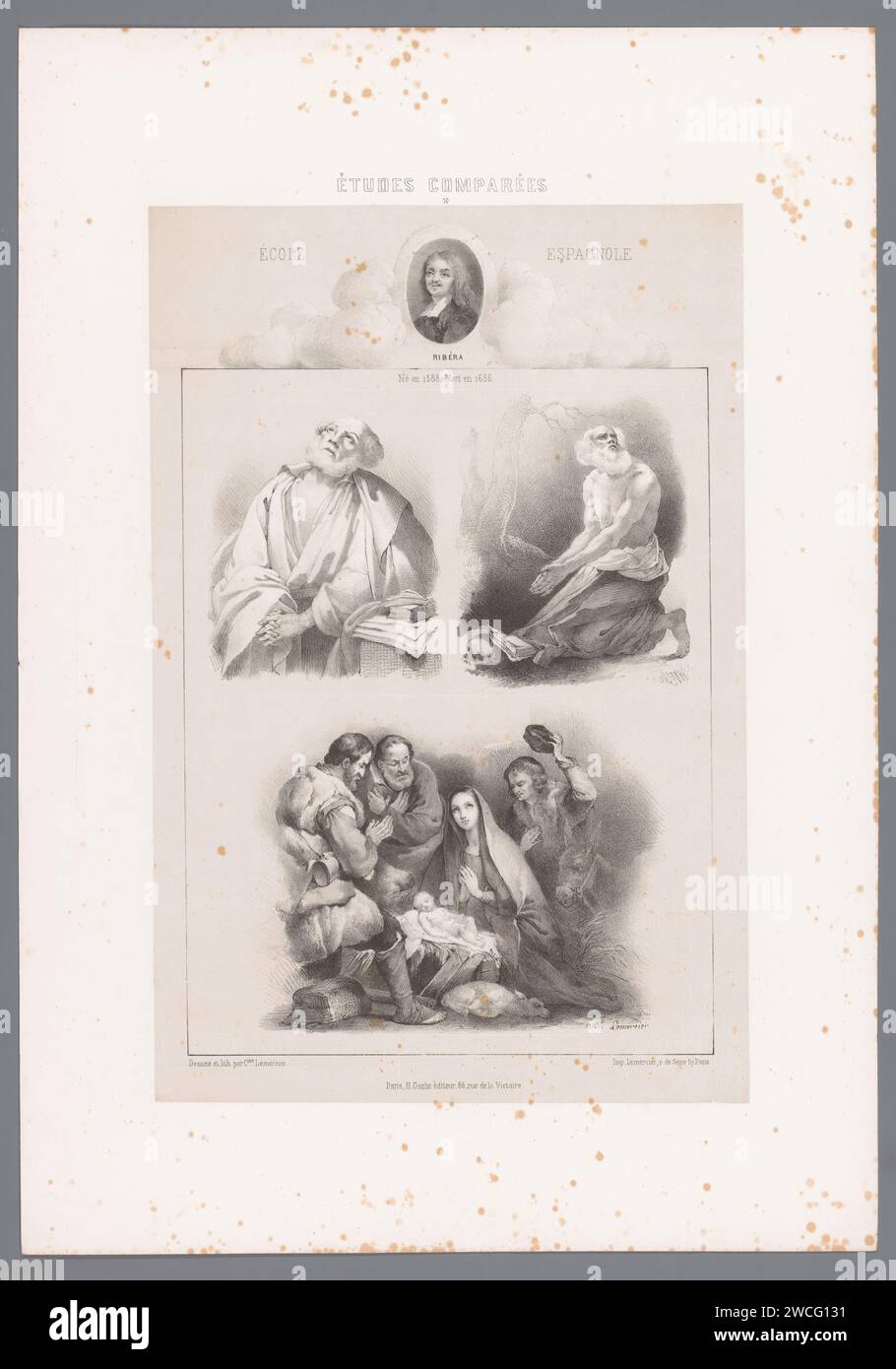 Etudes en peinture par José de Ribera, Charles Nicolas Lemercier, d'après Jusepe de Ribera, 1850 estampe Paris personnages historiques. peinture (y compris éclairage de livres, peinture miniature) Banque D'Images