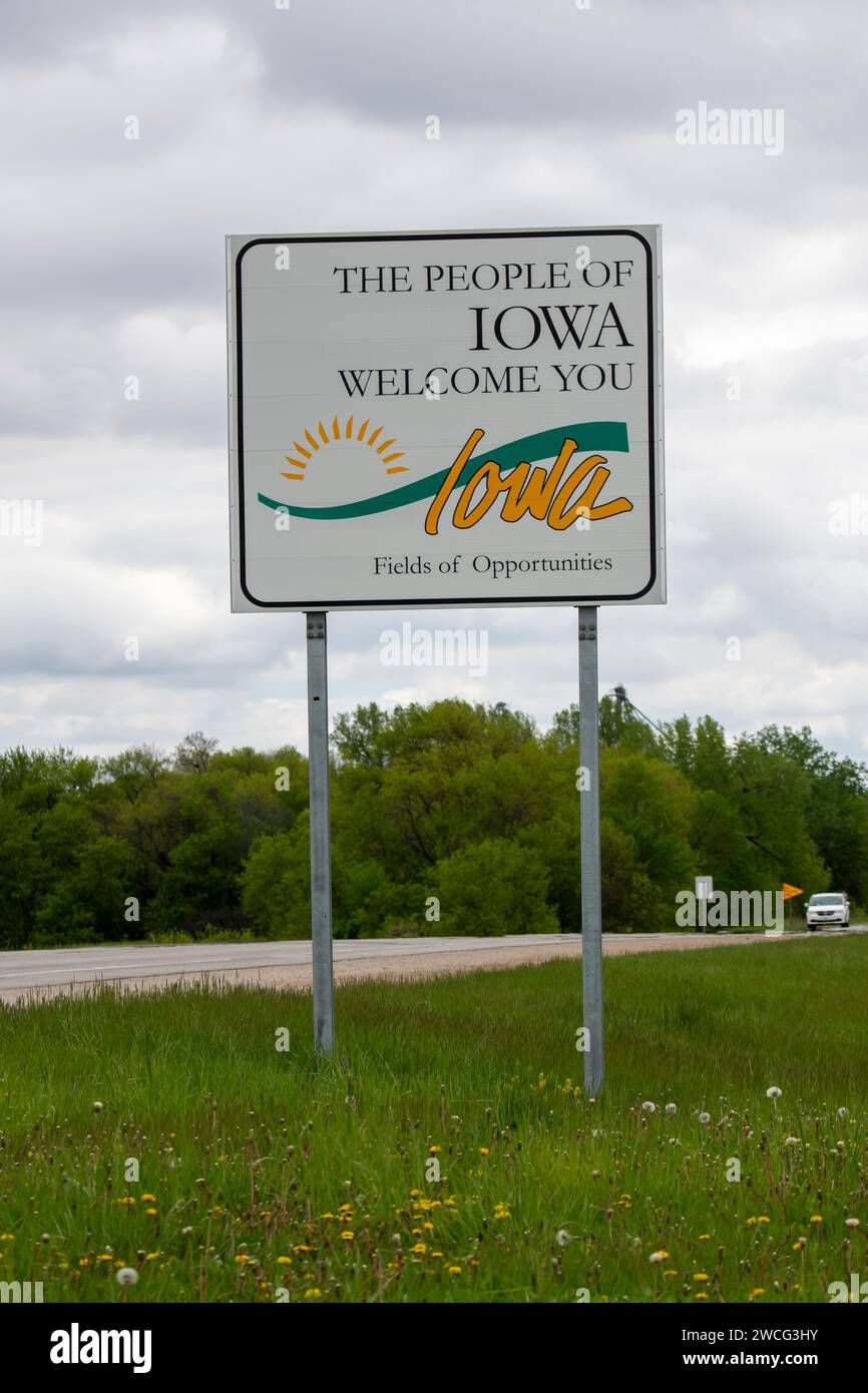 Signe de bienvenue de l'État de l'Iowa. Banque D'Images