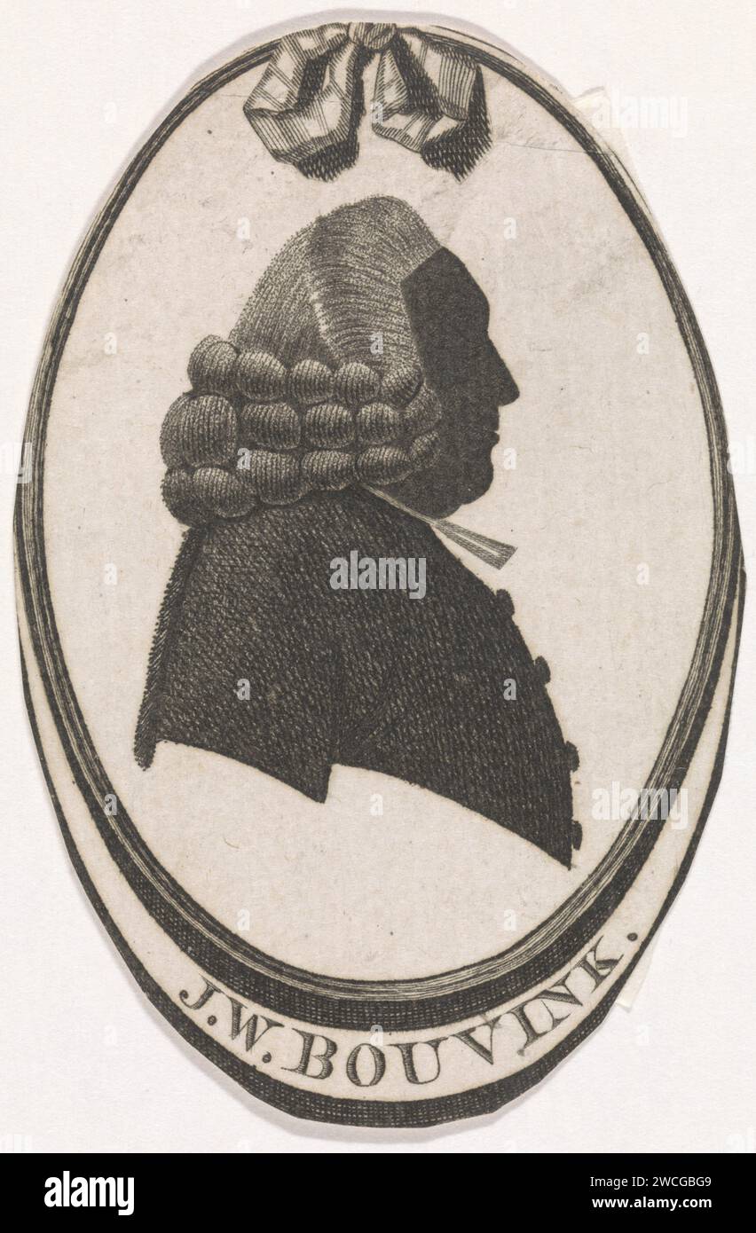 Portrait silhouette de Johannes Wilhelmus Bouvink, Govert Kitsen, 1776 - 1810 tirage Portrait de Wilhelmus Bouvink, pasteur à Rotterdam. Il porte une douille de batterie et bef. Buste de profil dans la liste ovale de l'arc en haut. Perruque de gravure / gravure sur papier Rotterdam (+ vue latérale, profil) Banque D'Images