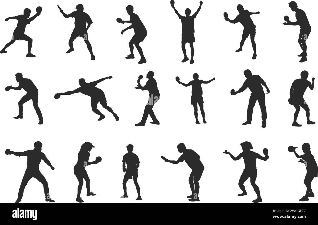 Silhouettes de joueur de tennis de table silhouettes de tennis de table, clipart de tennis de table, illustration vectorielle de joueur de tennis de table. Illustration de Vecteur