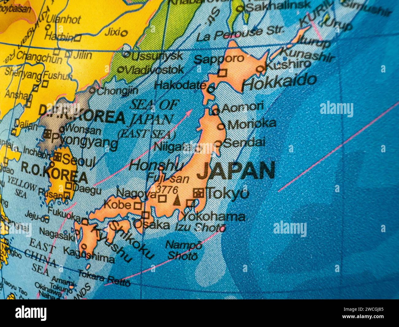 Japon sur la carte du monde gros plan macro Banque D'Images